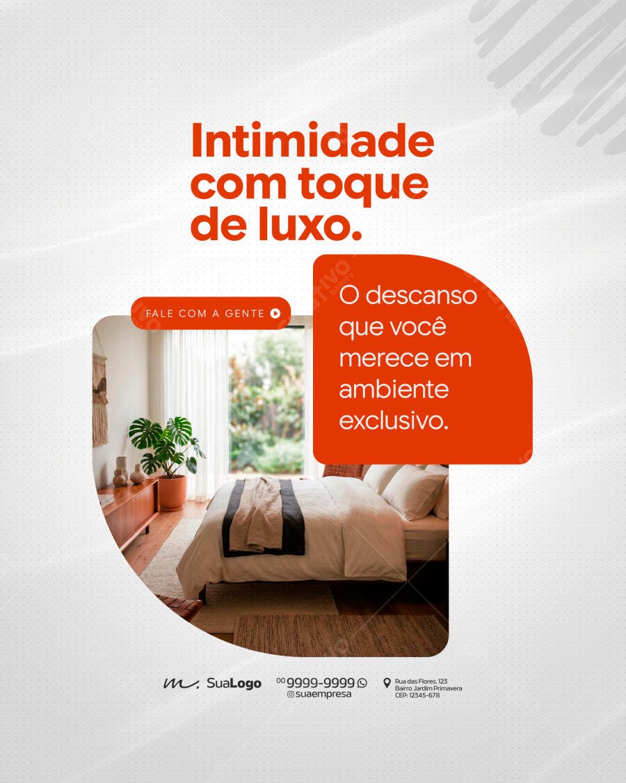 Post Instagram Quarto Luxo Hotelaria PSD Editável