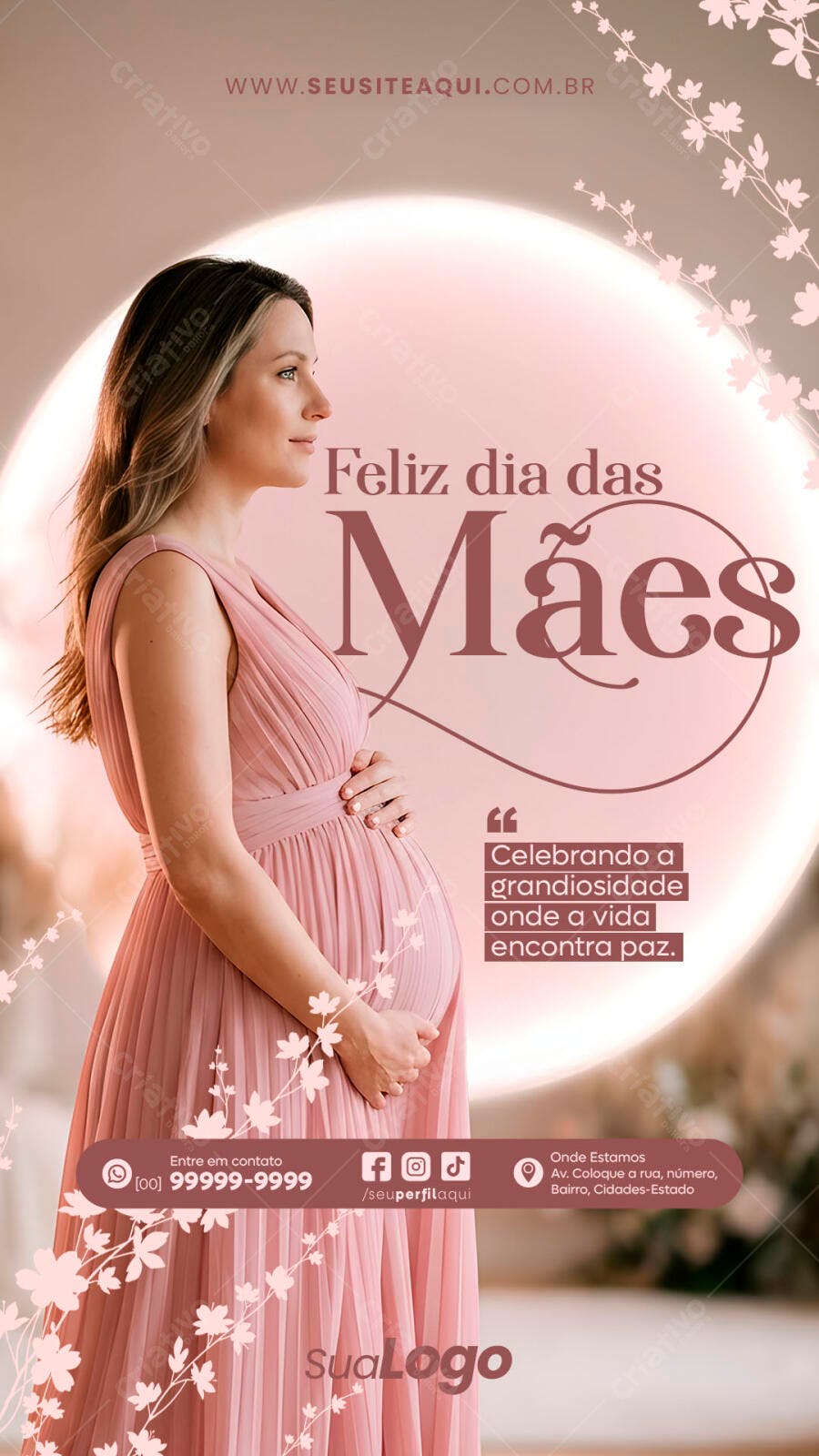 Story Dia das Mães Gestante Rosé PSD Editável