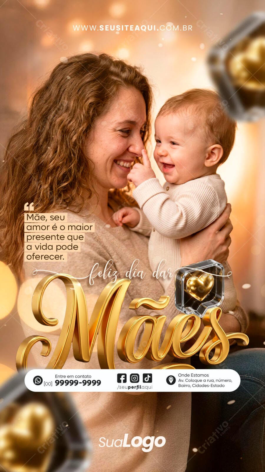 Story Dia das Mães Mãe e Bebê Dourado PSD Editável