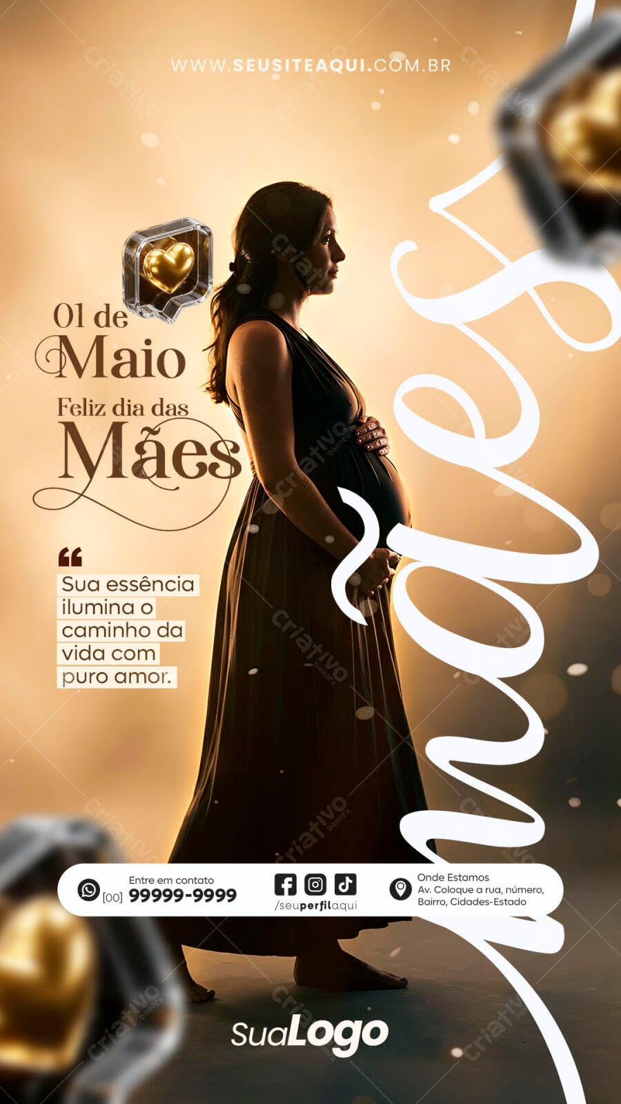 Story Dia das Mães Maio Gestante Dourado PSD Editável