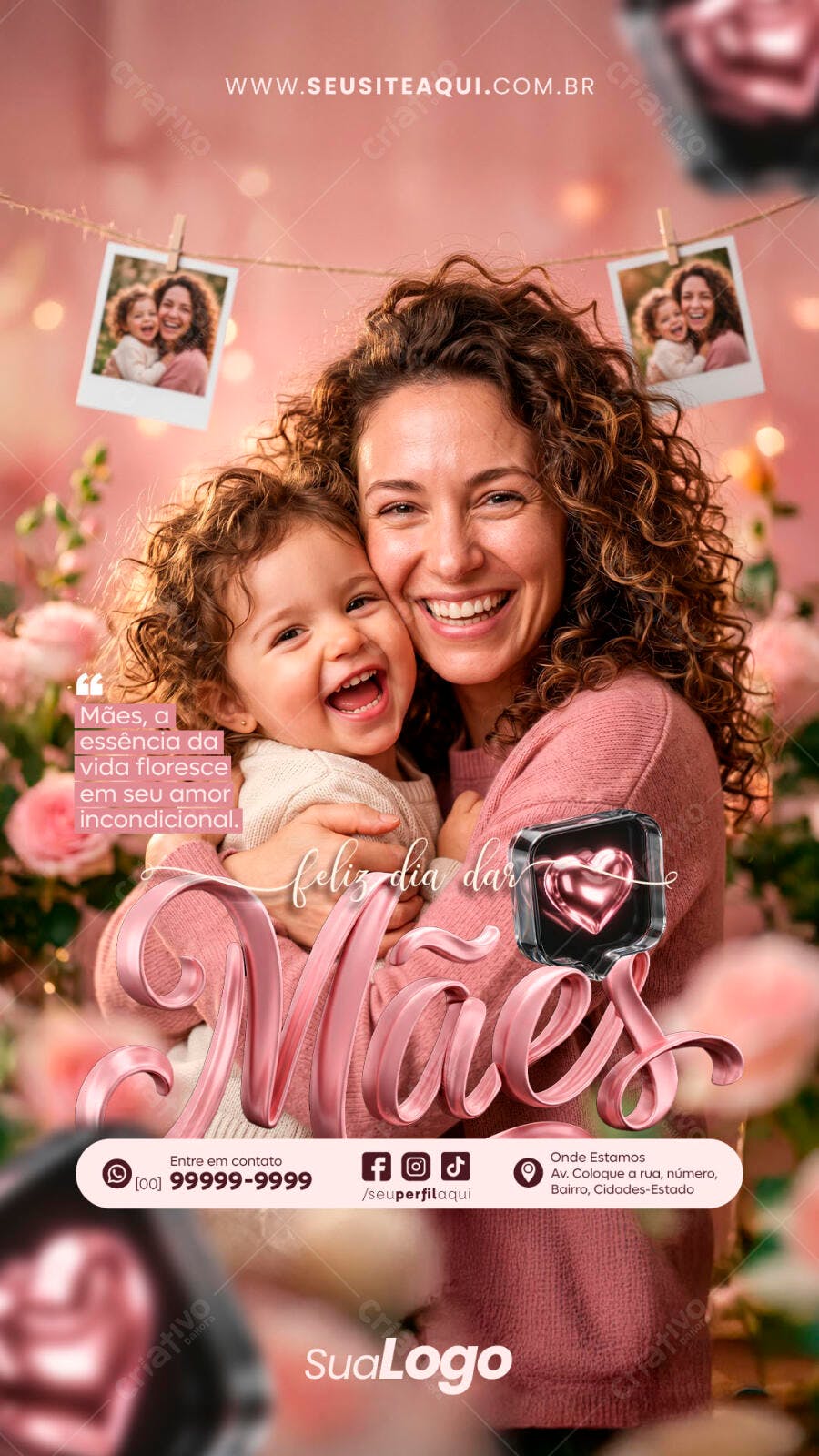 Story Dia das Mães Maio PSD Editável Rosas