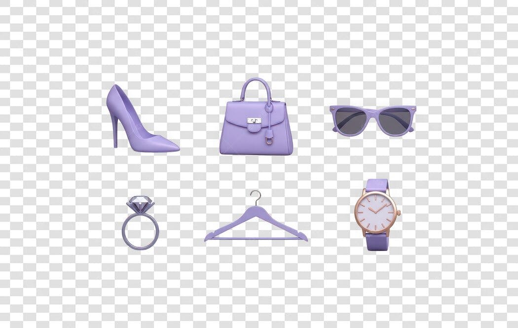 Elemento 3D Acessórios Femininos Roxo PNG Fundo Transparente