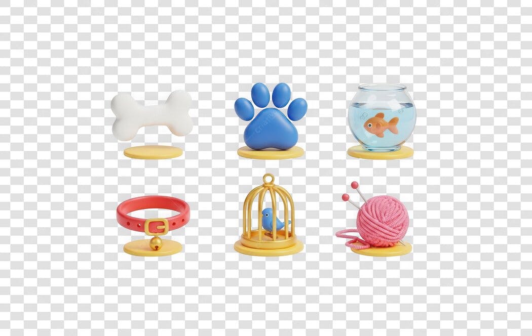 Elemento 3D Acessórios Pet Cachorro Gato PNG Fundo Transparente