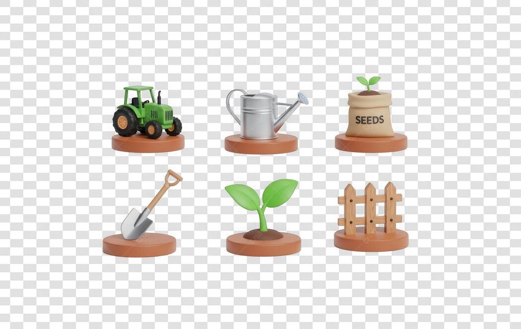 Elemento 3D Agricultura Fazenda Trator Sementes PNG Fundo Transparente