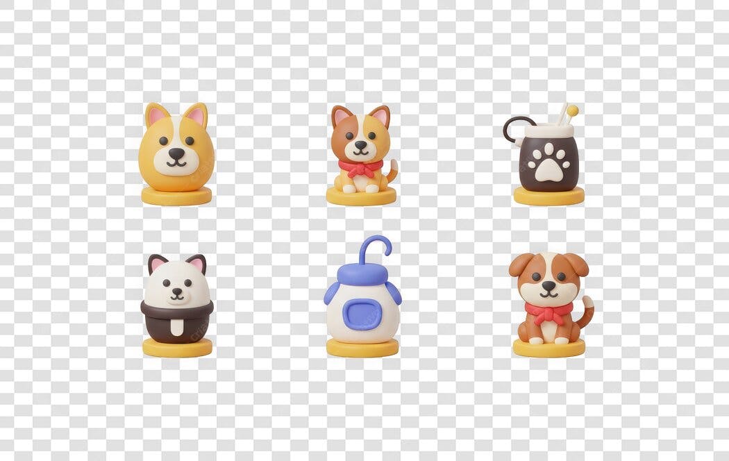 Elemento 3D Cachorros Fofos Desenho Animado PNG Fundo Transparente