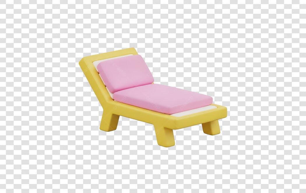 Elemento 3D Cadeira de Praia Amarela Rosa PNG Fundo Transparente