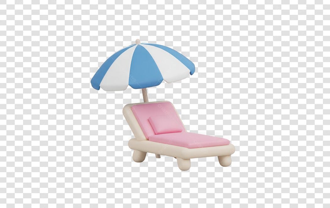 Elemento 3D Cadeira Praia Guarda-chuva Verão PNG Fundo Transparente