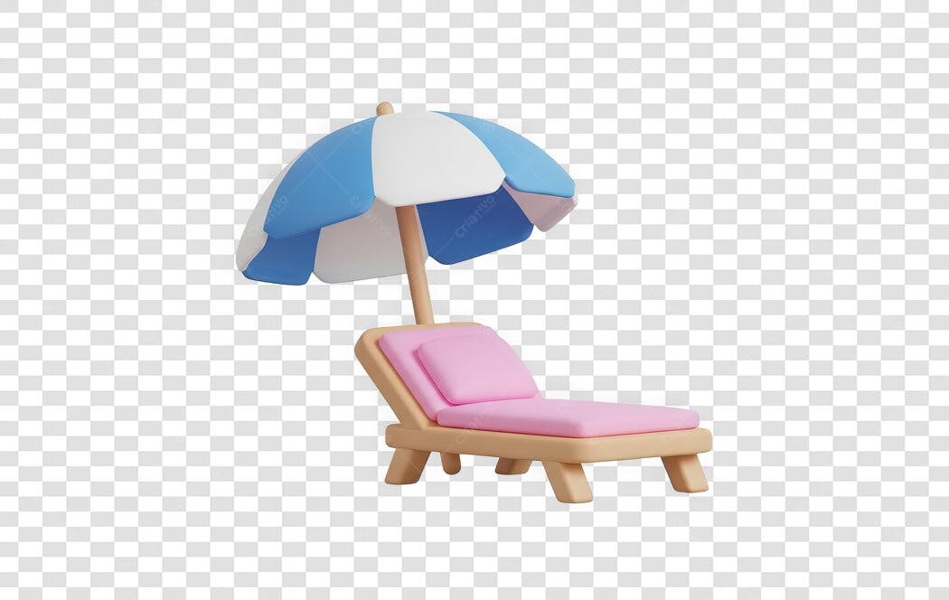 Elemento 3D Cadeira Praia Guarda-Sol Verão PNG Fundo Transparente