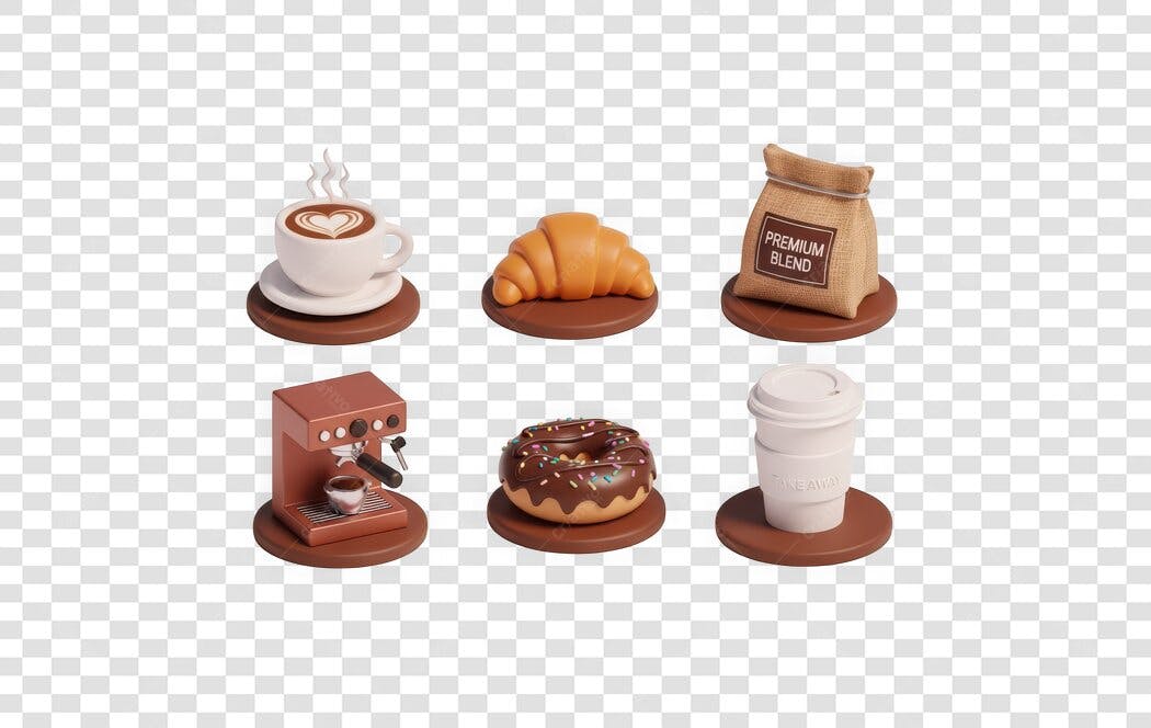 Elemento 3D Café da Manhã Croissant Donut PNG Fundo Transparente