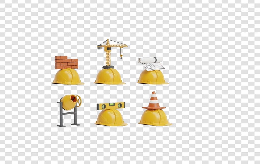 Elemento 3D Capacete Obra Construção Civil PNG Fundo Transparente