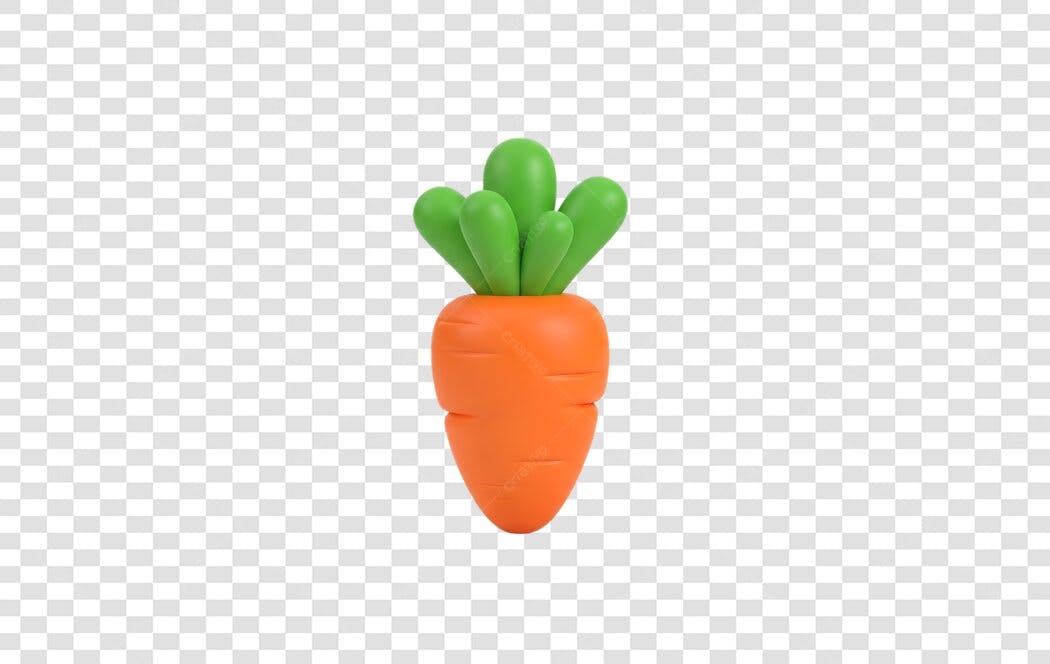 Elemento 3D Cenoura Laranja Verde PNG Fundo Transparente