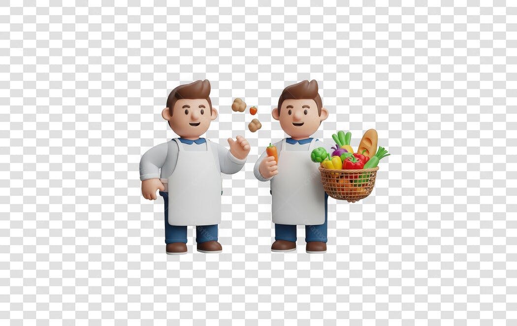 Elemento 3D Chefs Cozinheiros Mercado Alimentos PNG Fundo Transparente