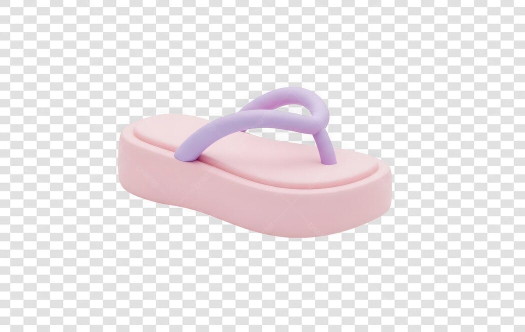 Elemento 3D Chinelo Plataforma Rosa Lilás PNG Fundo Transparente
