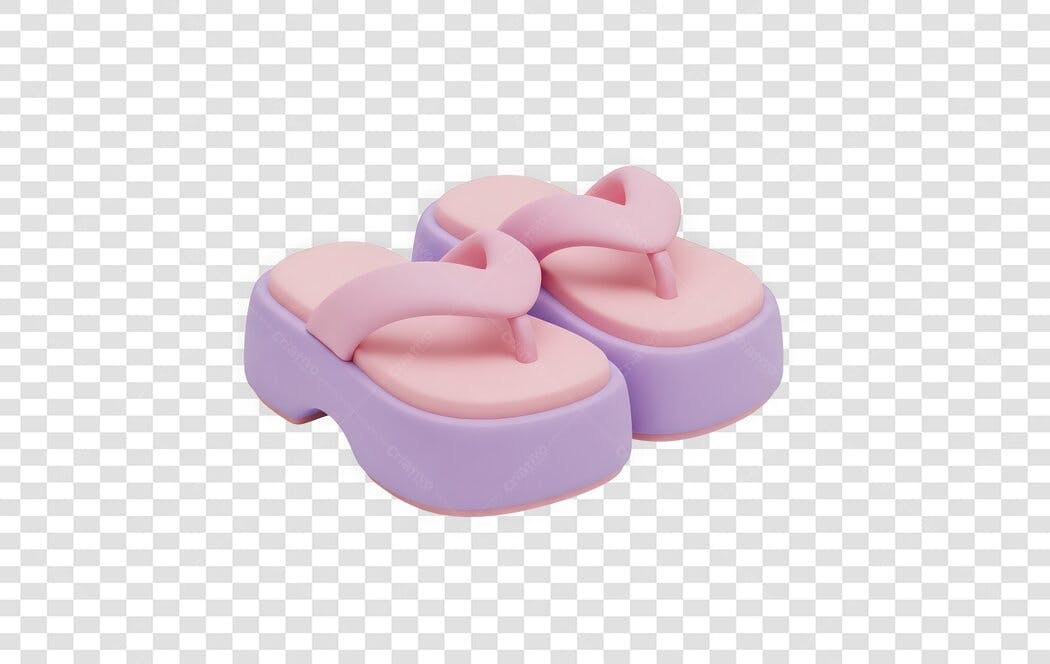 Elemento 3D Chinelo Plataforma Rosa Lilás PNG Fundo Transparente