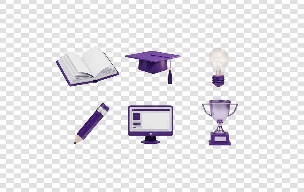 Elemento 3D Educação Formatura Roxo PNG Fundo Transparente