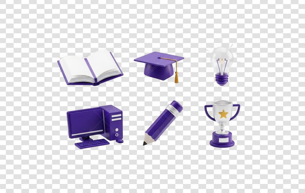 Elemento 3D Educação Roxo Ícones Universitários PNG Fundo Transparente