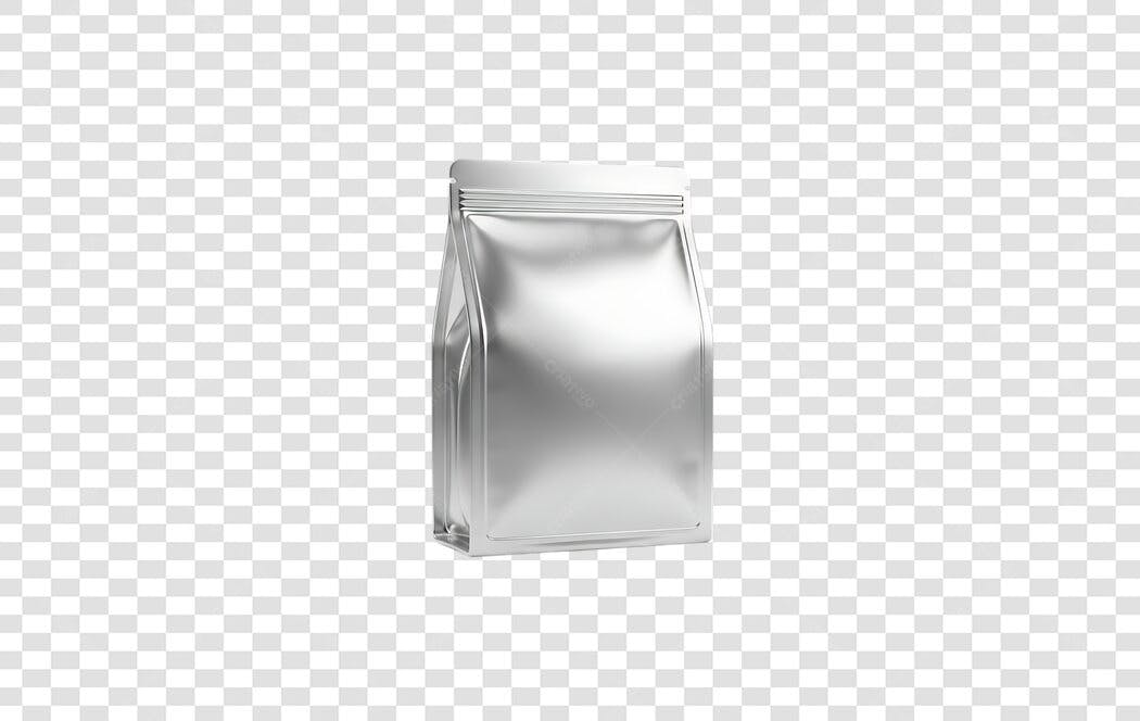 Elemento 3D Embalagem Café Prata Brilhante PNG Fundo Transparente