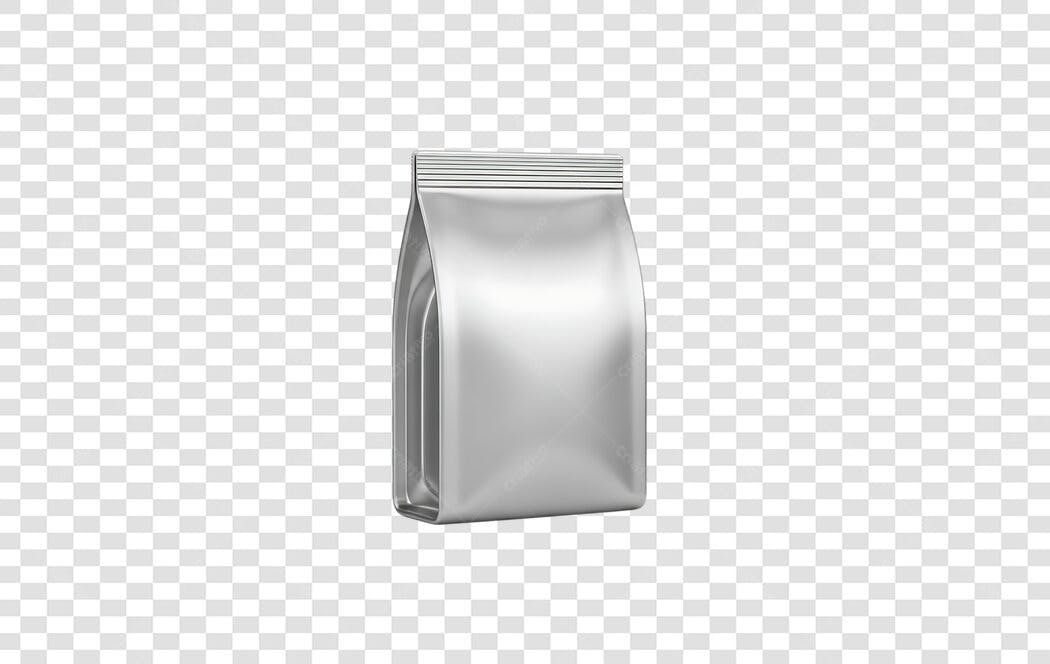 Elemento 3D Embalagem Café Prata Brilhante PNG Fundo Transparente