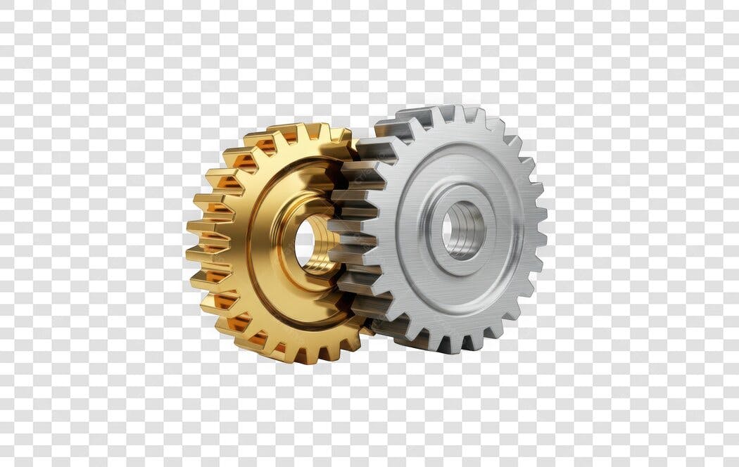 Elemento 3D Engrenagens Dourada Prata PNG Fundo Transparente