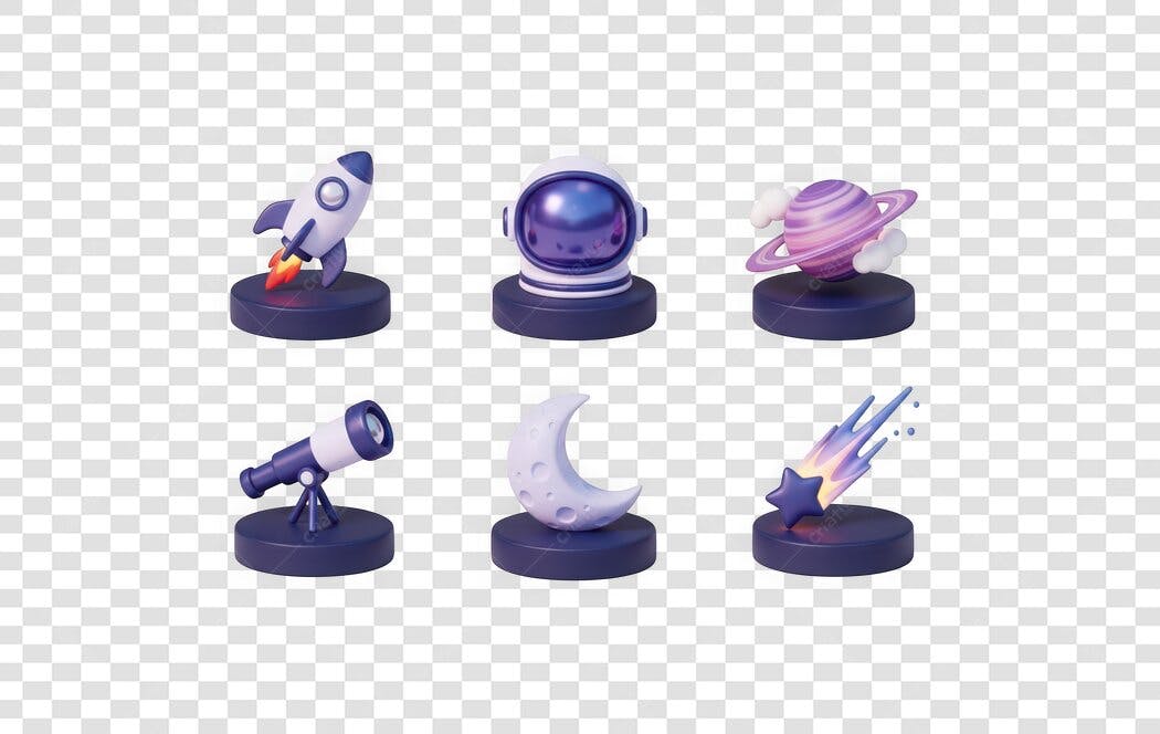 Elemento 3D Espaço Foguete Astronauta Planeta PNG Fundo Transparente