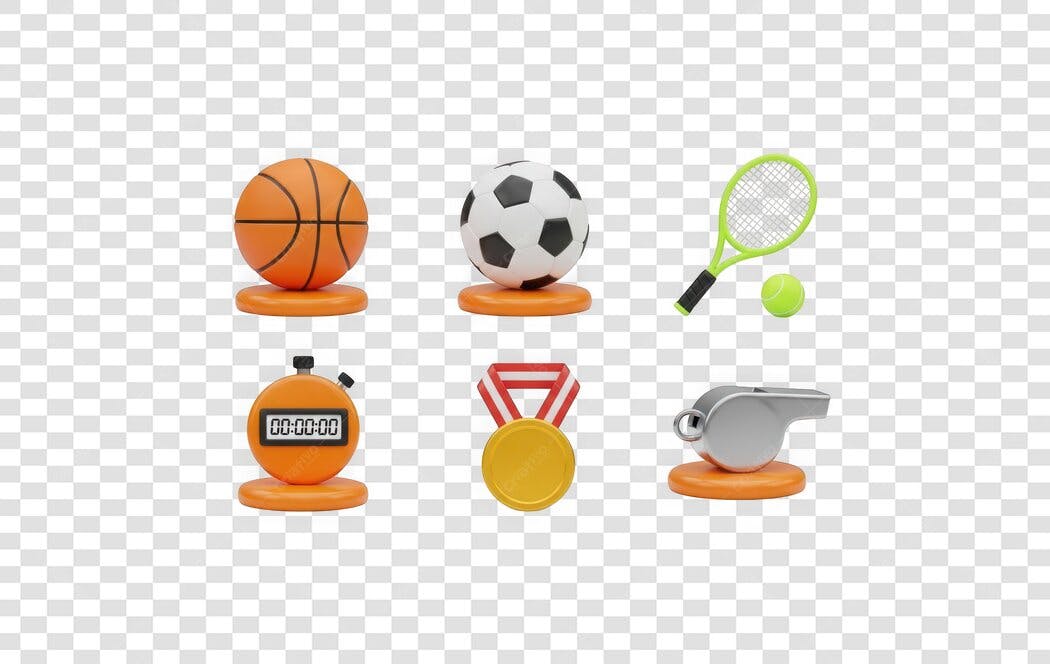 Elemento 3D Esportes Futebol Basquete Tênis PNG Fundo Transparente