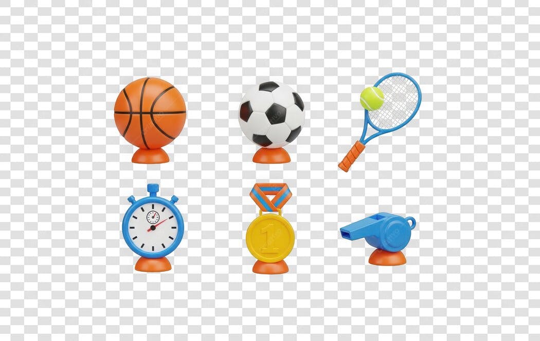 Elemento 3D Esportes Futebol Basquete Tênis PNG Fundo Transparente