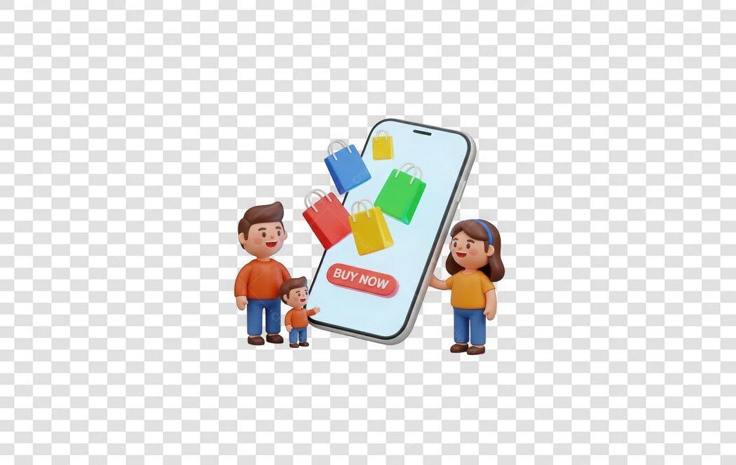 Elemento 3D Família Comprando Online Celular PNG Fundo Transparente
