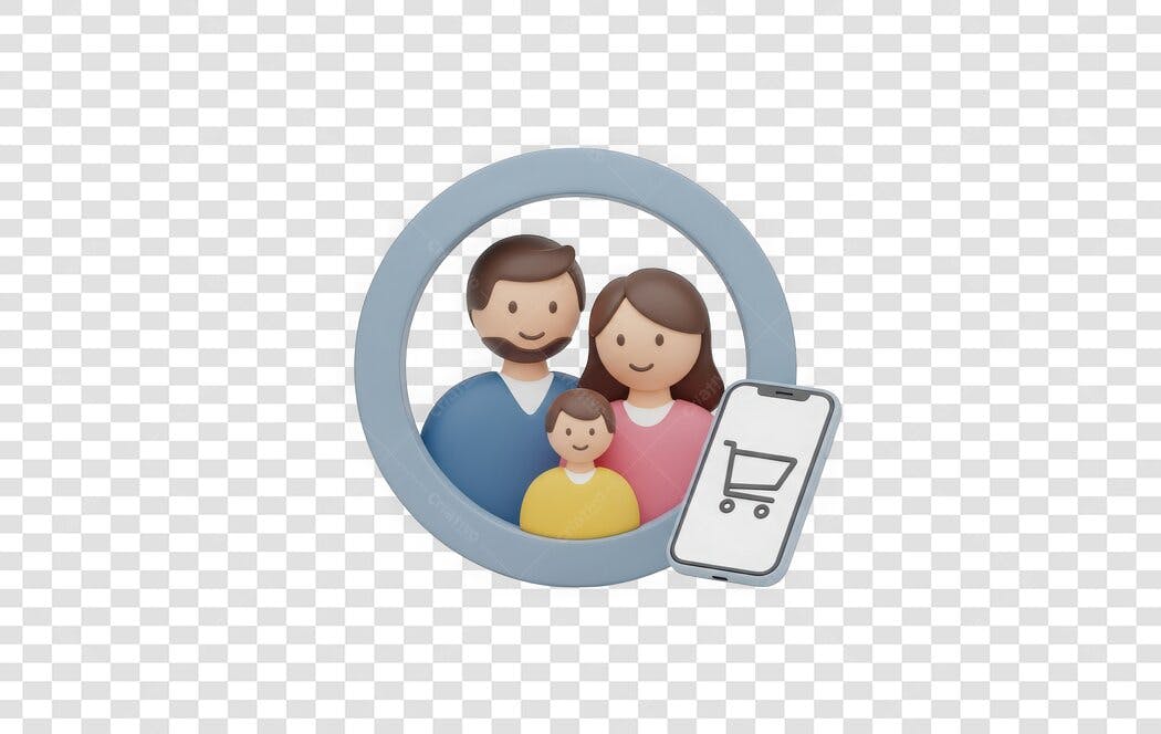 Elemento 3D Família Compras Online Celular PNG Fundo Transparente