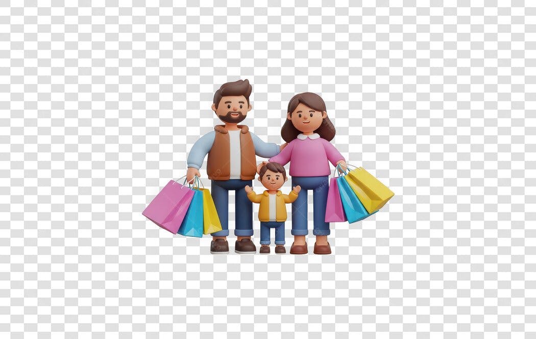 Elemento 3D Família Compras Sacolas PNG Fundo Transparente