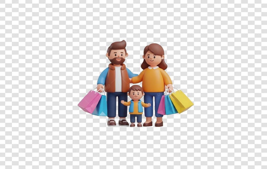 Elemento 3D Família Compras Sacolas PNG Fundo Transparente