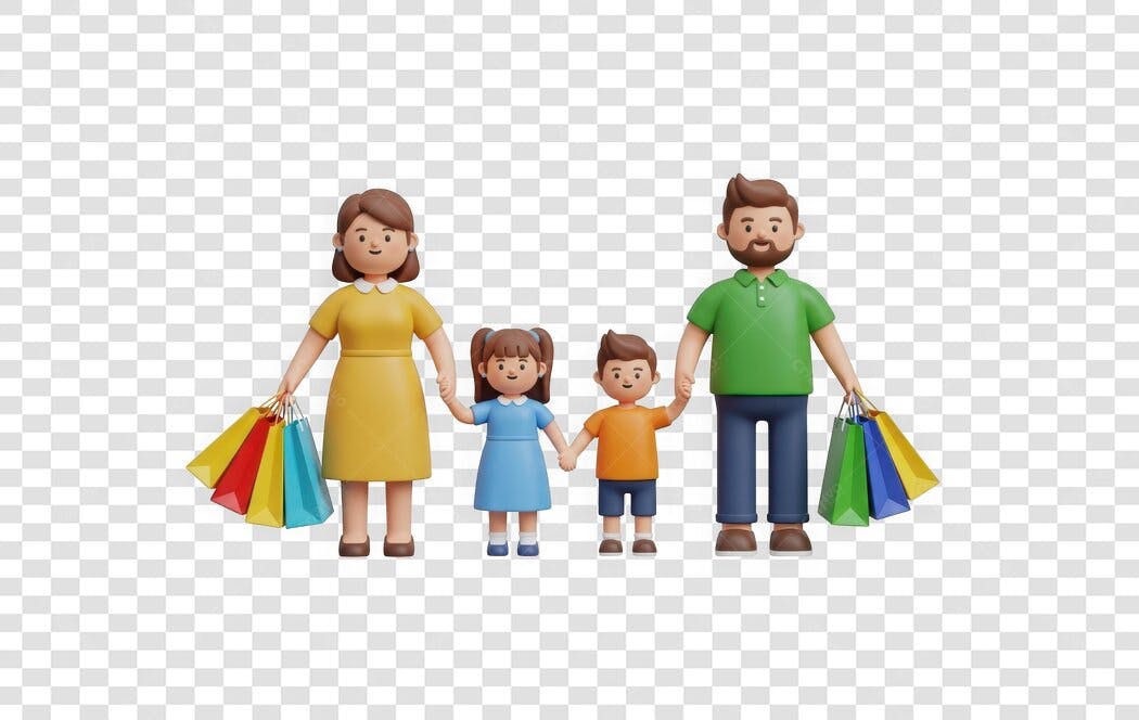 Elemento 3D Família Compras Sacolas PNG Fundo Transparente