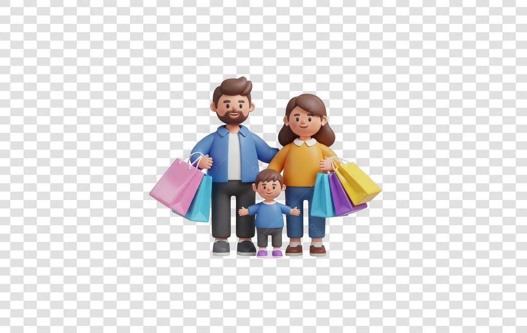 Elemento 3D Família Compras Sacolas PNG Fundo Transparente