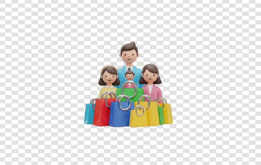 Elemento 3D Família Compras Sacolas PNG Fundo Transparente