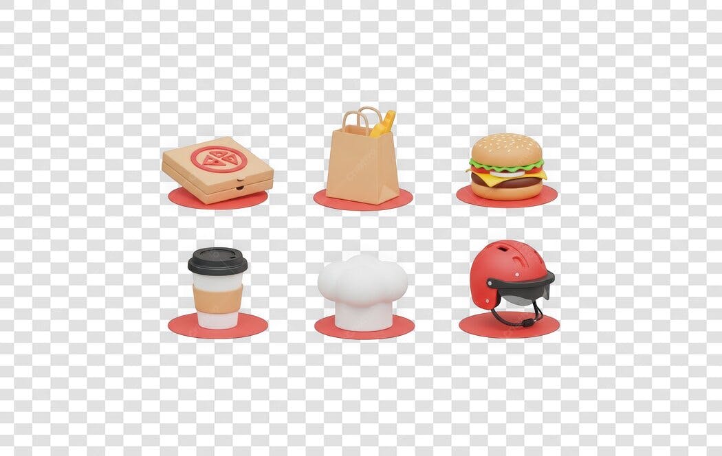 Elemento 3D Fast Food Delivery Ícones PNG Fundo Transparente