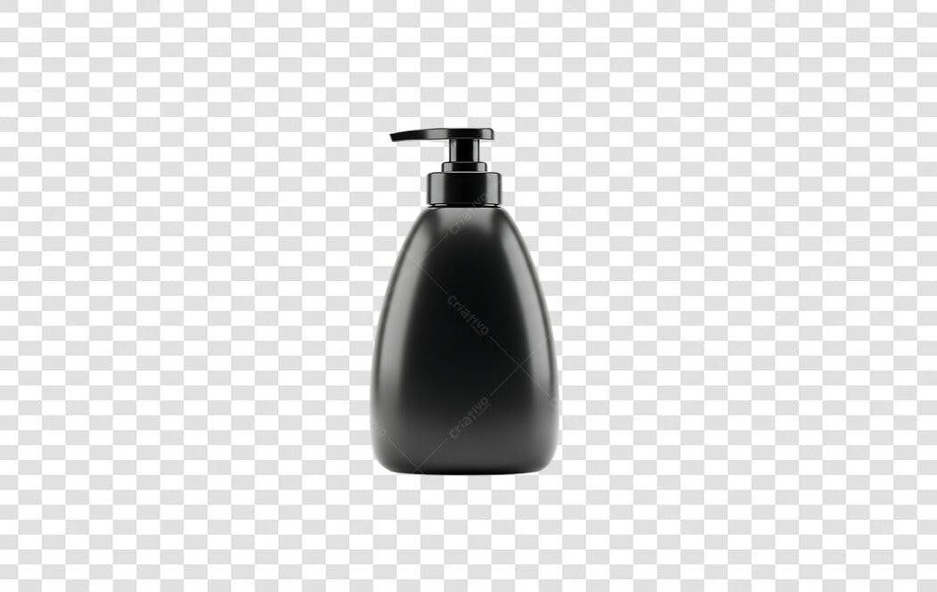 Elemento 3D Frasco Preto Pump Cosméticos PNG Fundo Transparente