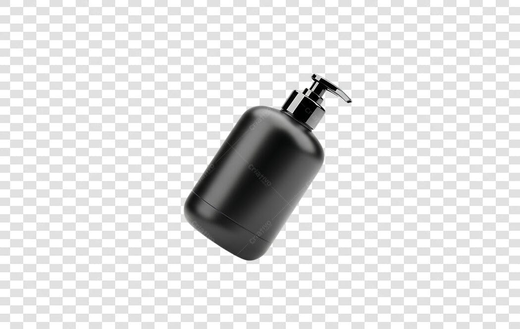 Elemento 3D Frasco Preto Pump Sabonete Líquido PNG Fundo Transparente