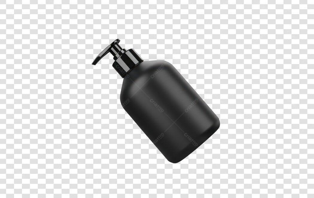 Elemento 3D Frasco Pump Preto Cosméticos PNG Fundo Transparente