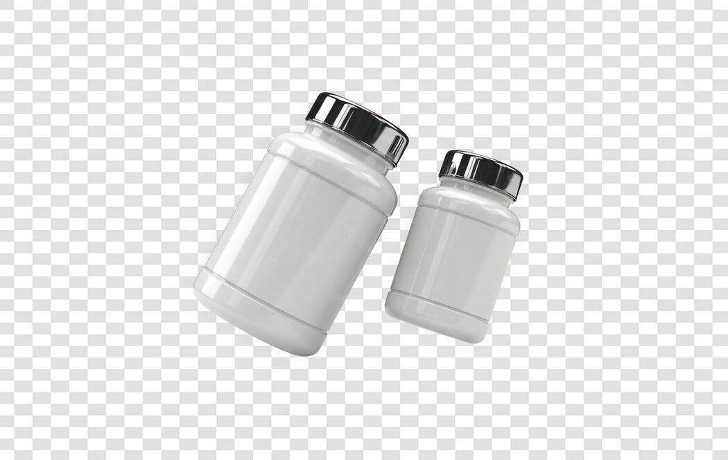 Elemento 3D Frascos Suplementos Brancos PNG Fundo Transparente