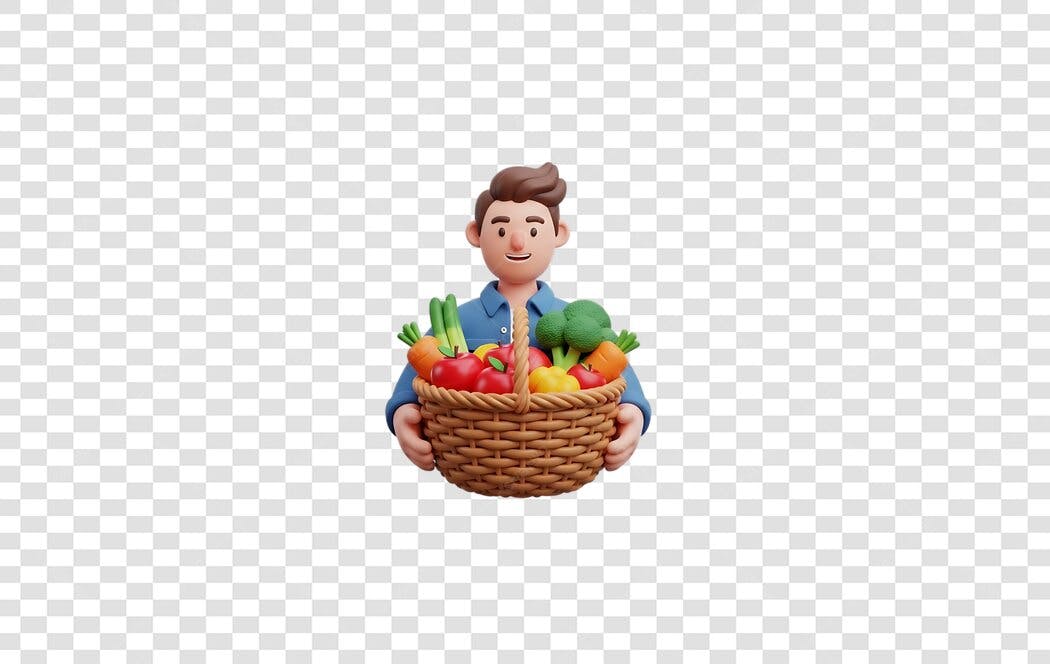 Elemento 3D Homem Cesta de Vegetais PNG Fundo Transparente