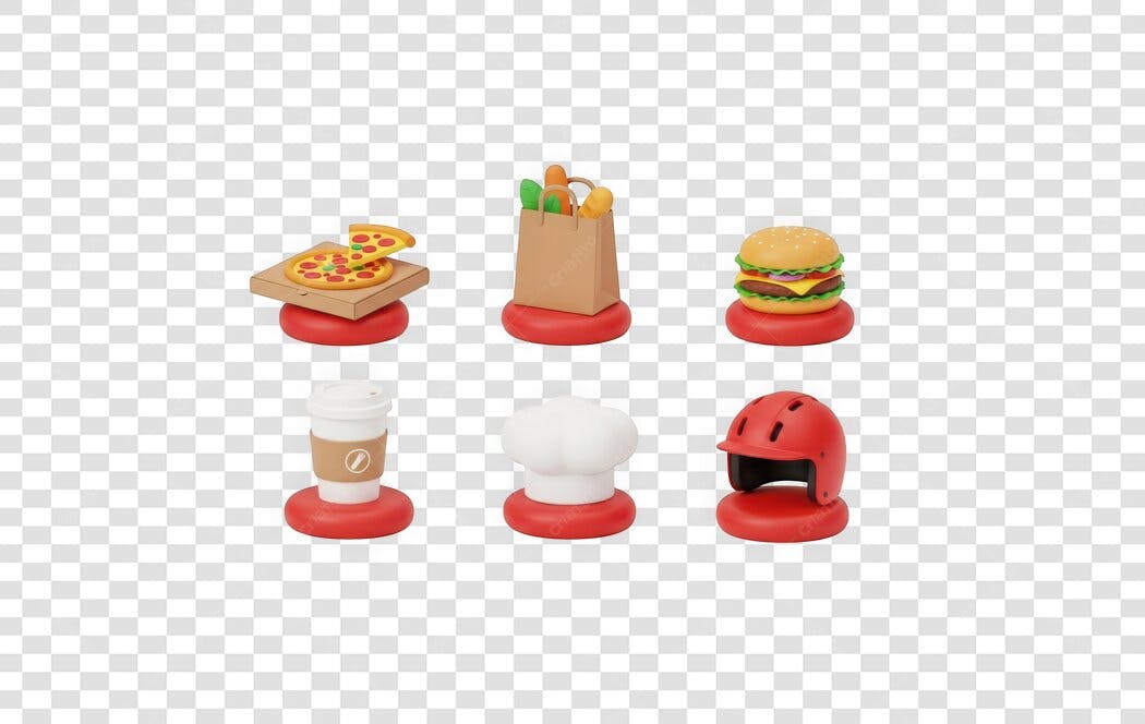 Elemento 3D Ícones Comida Delivery Capacete PNG Fundo Transparente