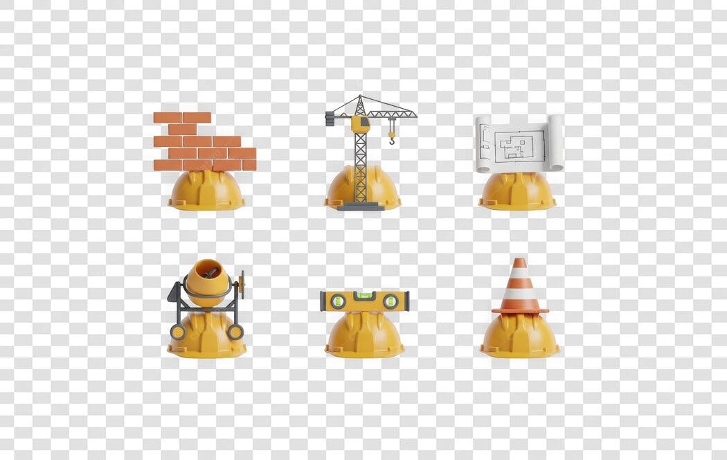 Elemento 3D Ícones Construção Engenharia PNG Fundo Transparente