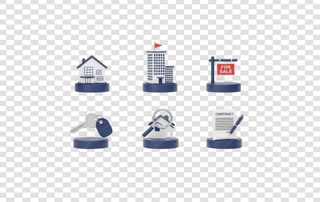 Elemento 3D Ícones Imobiliária Casa Prédio Chave PNG Fundo Transparente