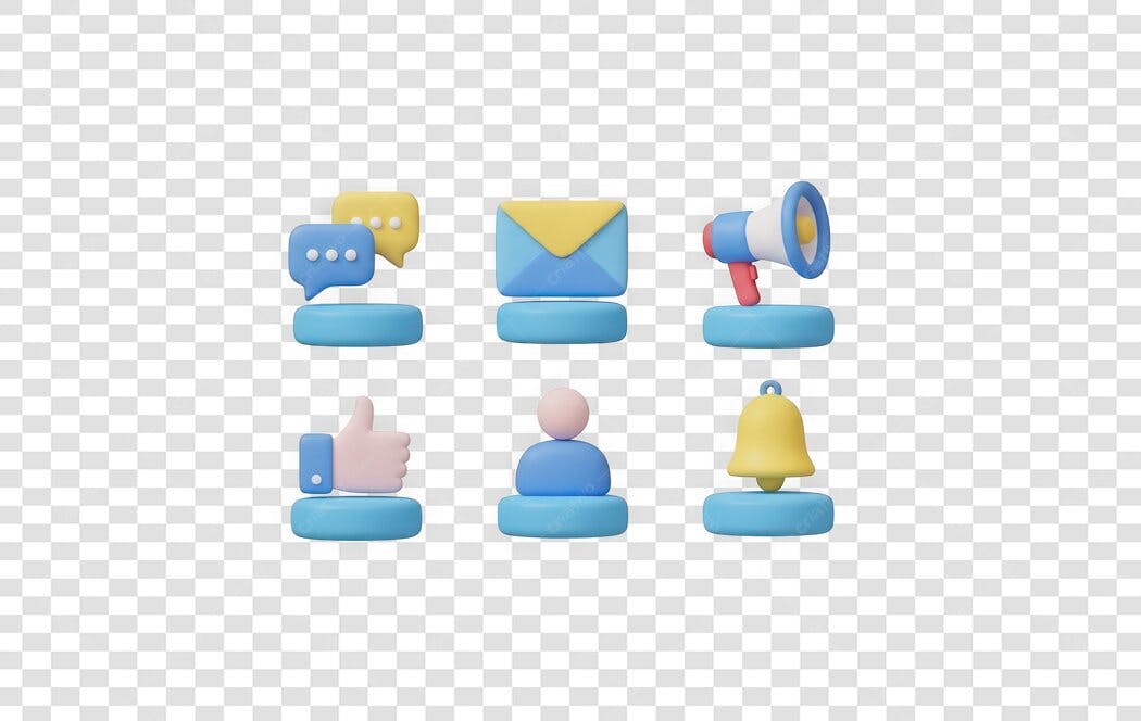 Elemento 3D Ícones Mídias Sociais Azul Amarelo PNG Fundo Transparente