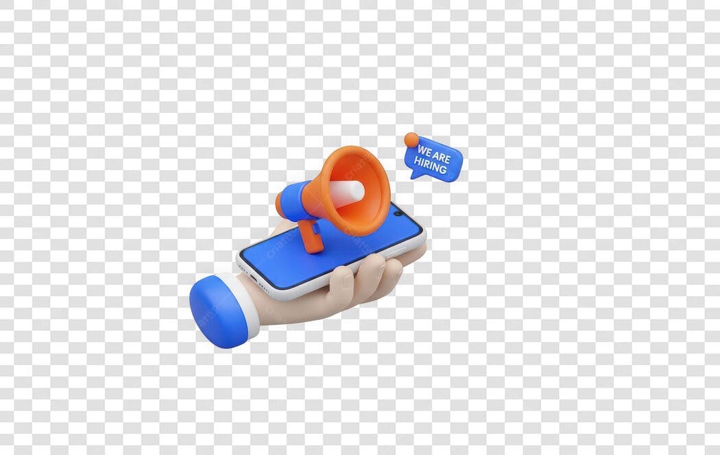 Elemento 3D Mão Segurando Celular Megafone Contratação PNG Fundo Transparente