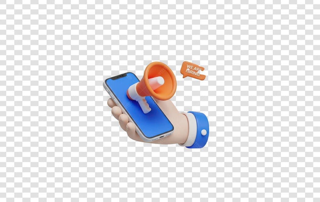 Elemento 3D Mão Segurando Celular Megafone Marketing PNG Fundo Transparente