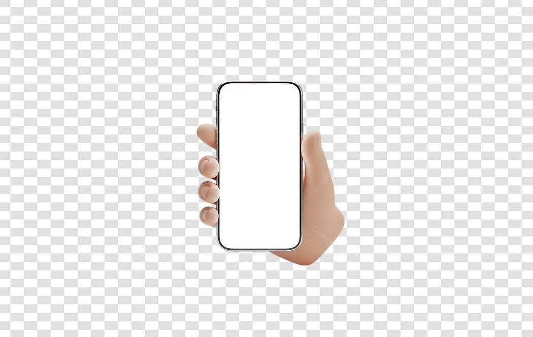Elemento 3D Mão Segurando Celular Tela Branca PNG Fundo Transparente