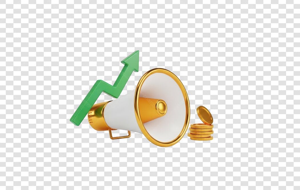 Elemento 3D Megafone Marketing Crescimento PNG Fundo Transparente