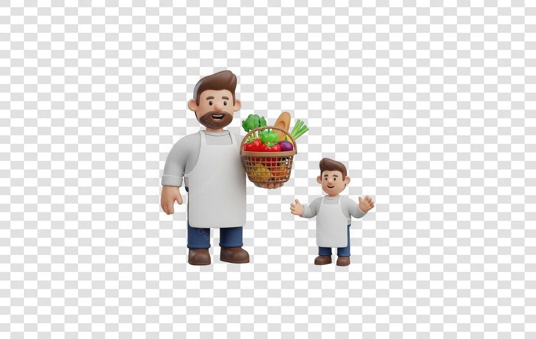 Elemento 3D Pai e Filho Compras Mercado PNG Fundo Transparente