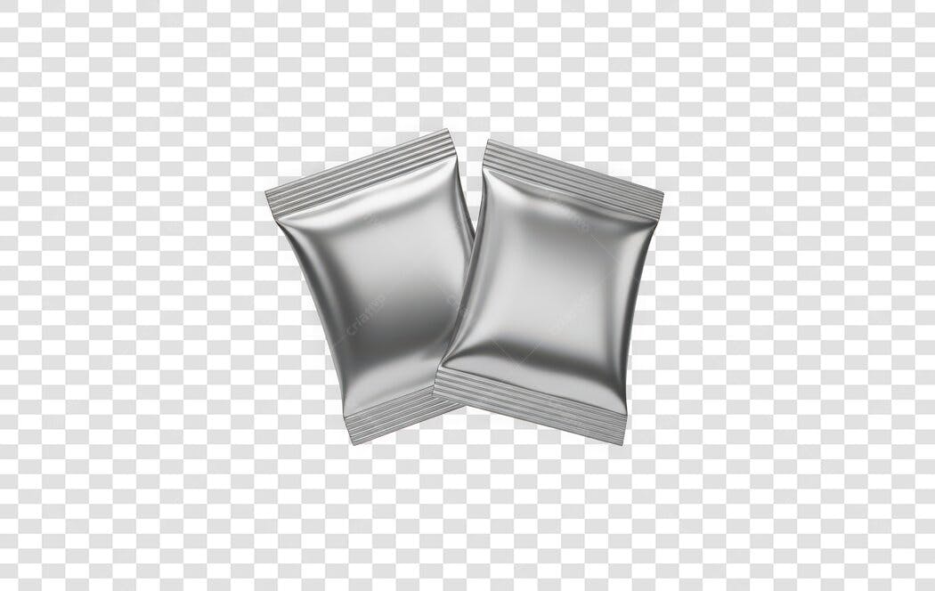 Elemento 3D Sachê Prata Embalagem Alumínio PNG Fundo Transparente