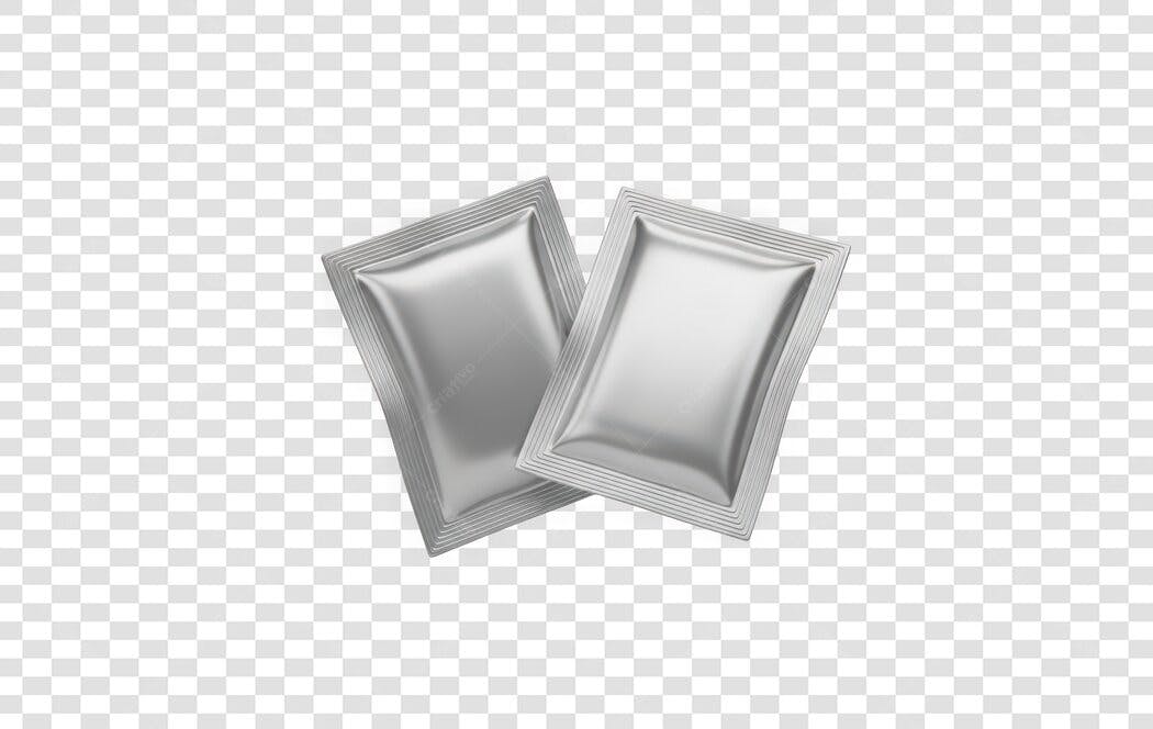 Elemento 3D Sachê Prata Embalagem Cosmético PNG Fundo Transparente